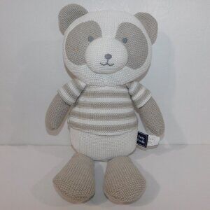 Living Textiles Patty Panda 15" Stuffed knit Rattle Bear Baby Lovey Gray White